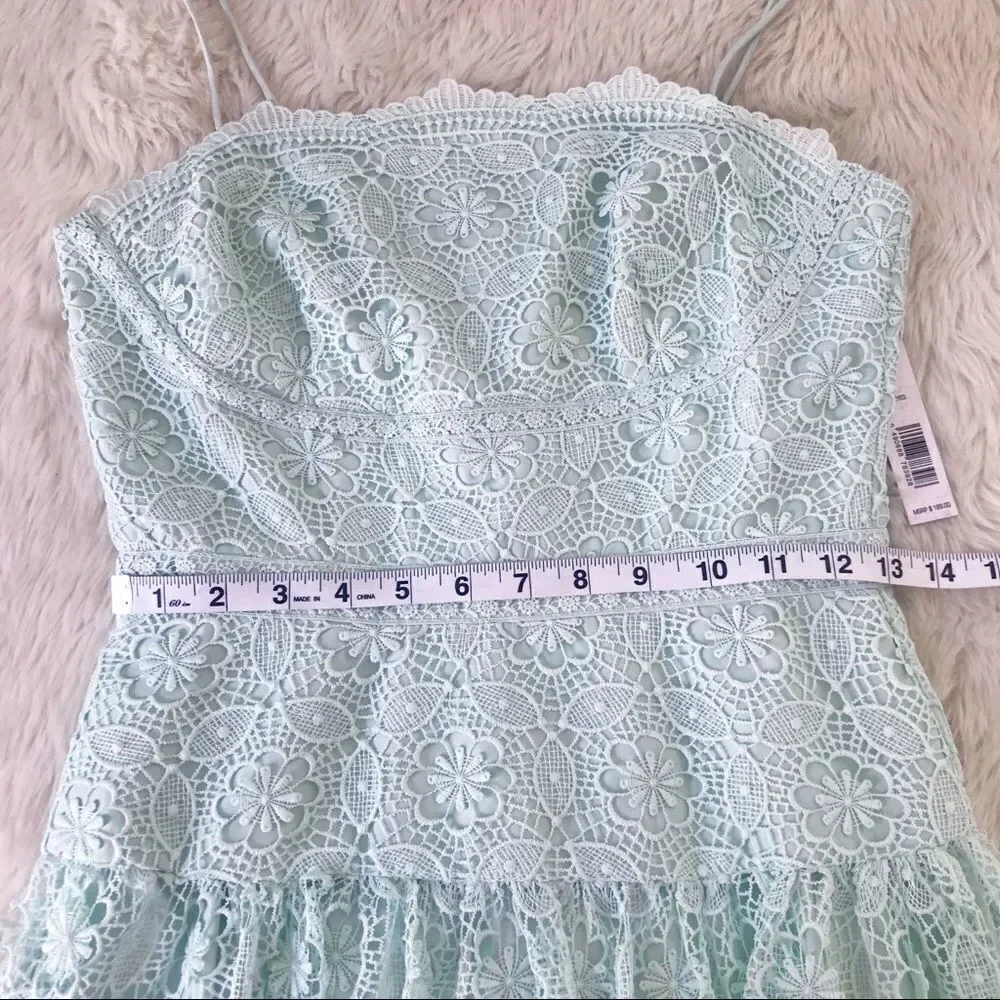 GIANNI BINI Mint Green Lace Midi Dress Cocktail Spaghetti Strap‎ Size 2 New